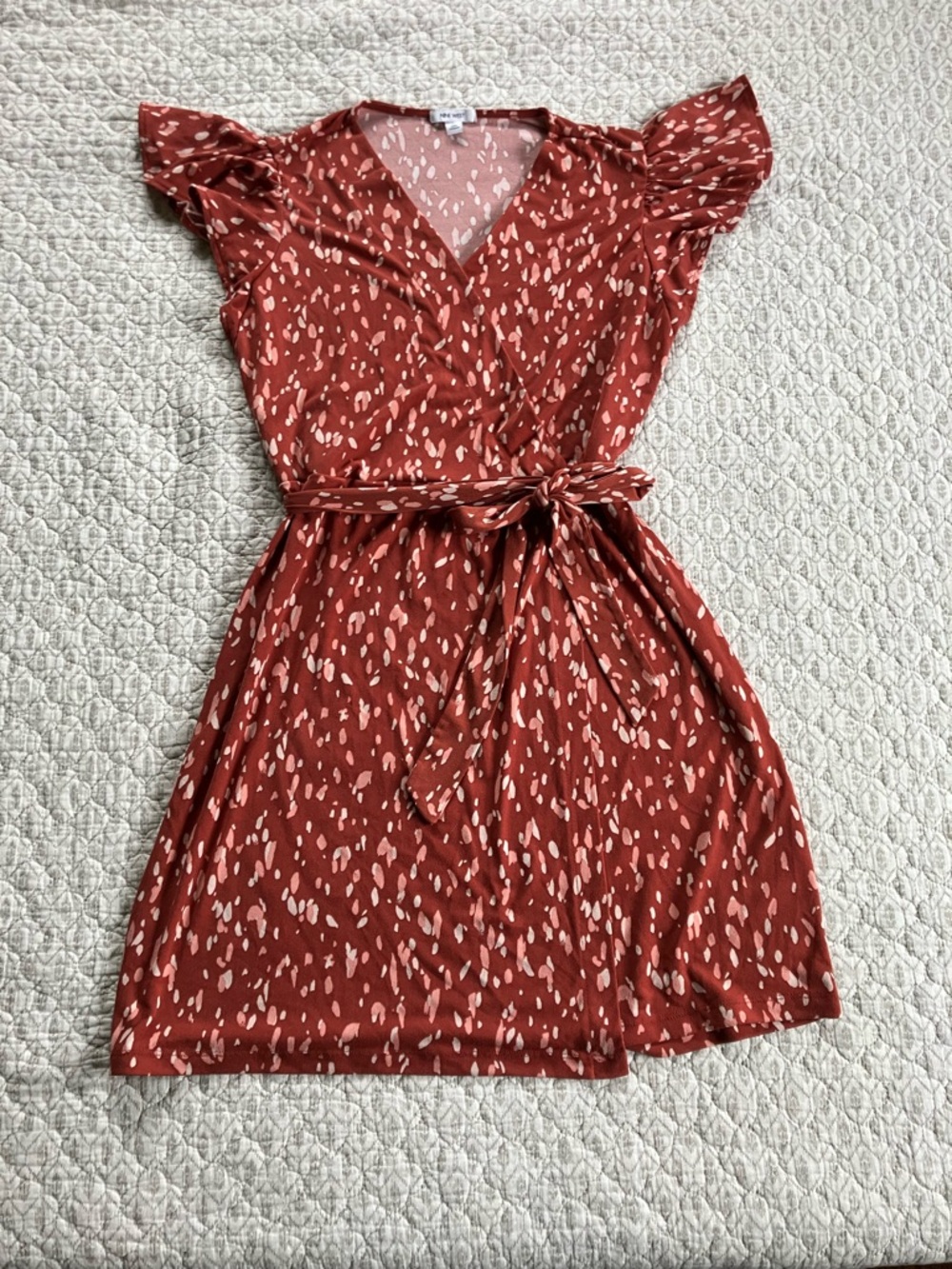 Nine West Rust Red Printed Wrap Dress with Self Tie